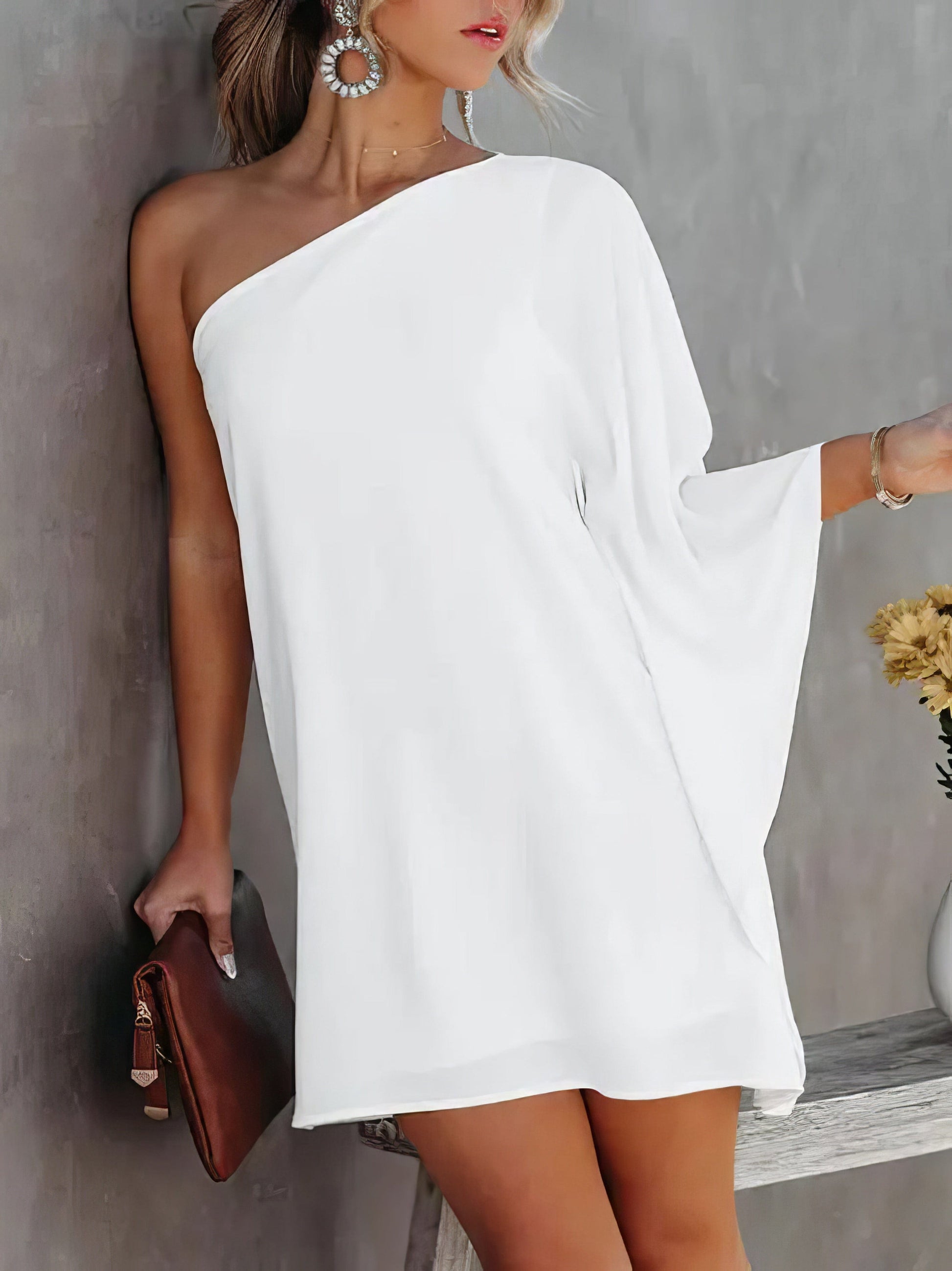 Gradient One-Shoulder Casual Dress DRE2204153963WHIS White / 2 (S)