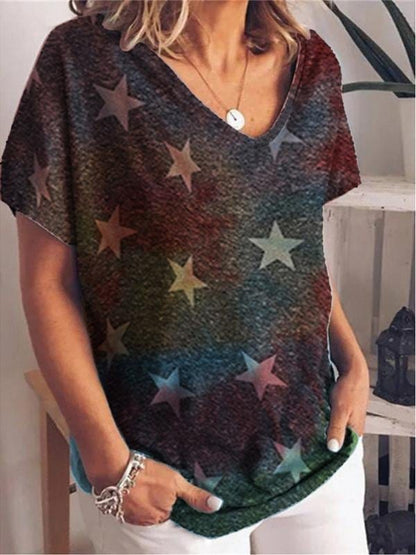 Gradient Print Short-sleeved T-shirt TSH210602718STARS Star / S