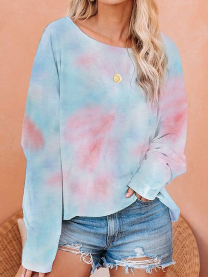 Gradient Tie-Dye Long Sleeve Pullover Loose T-Shirts