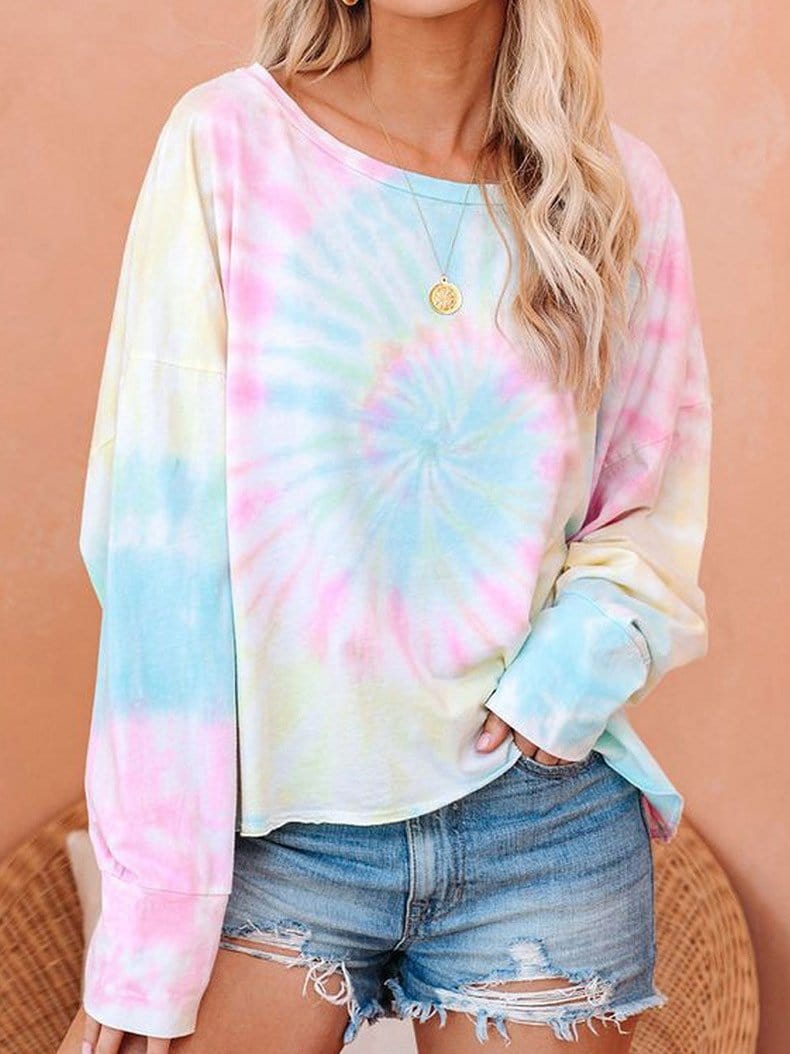 Gradient Tie-Dye Long Sleeve Pullover Loose T-Shirts