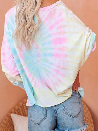 Gradient Tie-Dye Long Sleeve Pullover Loose T-Shirts