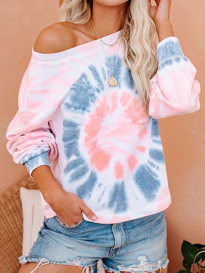 Gradient Tie-Dye Long Sleeve Pullover Loose T-Shirts