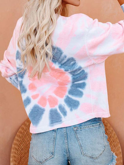 Gradient Tie-Dye Long Sleeve Pullover Loose T-Shirts