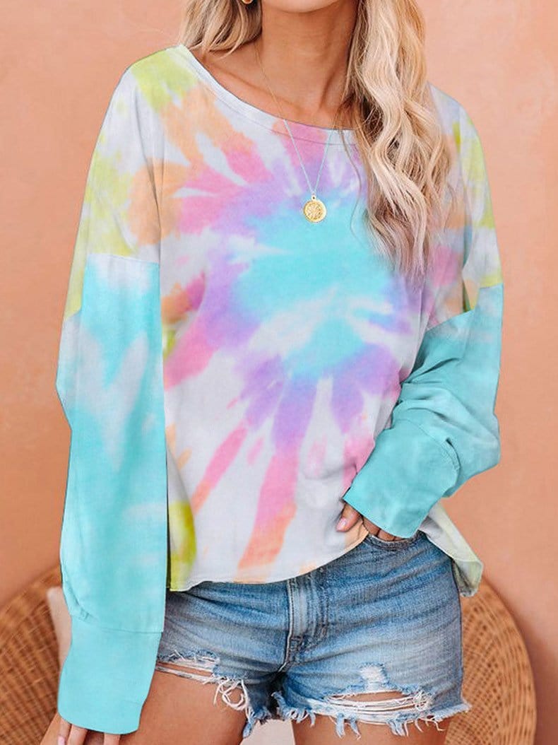 Gradient Tie-Dye Long Sleeve Pullover Loose T-Shirts