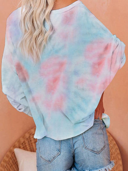 Gradient Tie-Dye Long Sleeve Pullover Loose T-Shirts