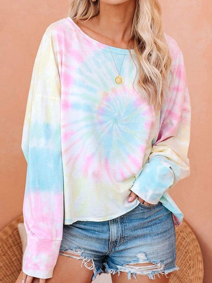 Gradient Tie-Dye Long Sleeve Pullover Loose T-Shirts TSH2108101618YELS Yellow / 2 (S)