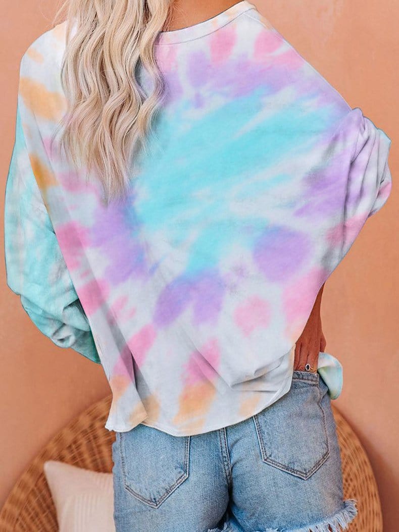 Gradient Tie-Dye Long Sleeve Pullover Loose T-Shirts