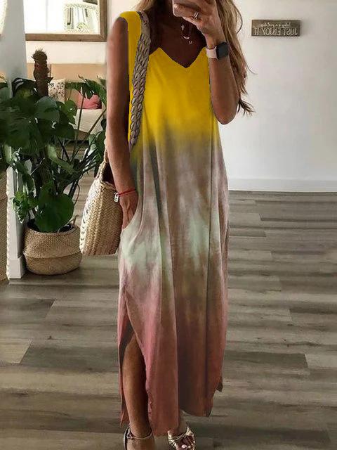 Gradient Tie-dye Print Sleeveless Long Dress DRE2107131897YELS Yellow / S