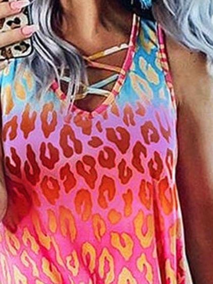 Gradient V-Neck Tie-Dye Printing Tank Tops