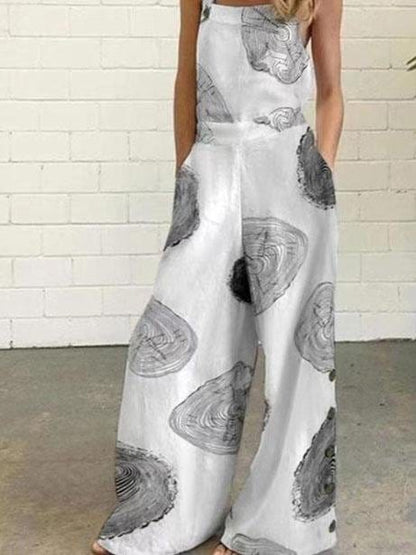 Graffiti Printed Button Sleeveless Casual Jumpsuit