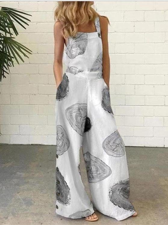 Graffiti Printed Button Sleeveless Casual Jumpsuit