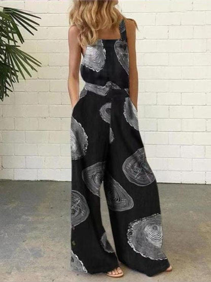 Graffiti Printed Button Sleeveless Casual Jumpsuit