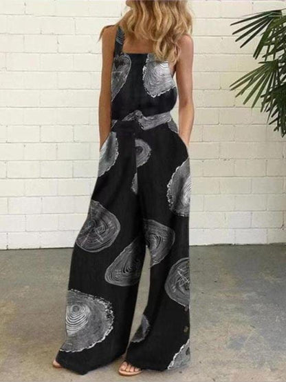 Graffiti Printed Button Sleeveless Casual Jumpsuit JUM2107161245BLAS Black / S