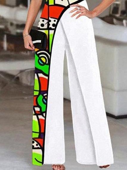 Graffiti Printed Slant Shoulder High Waist Jumpsuit