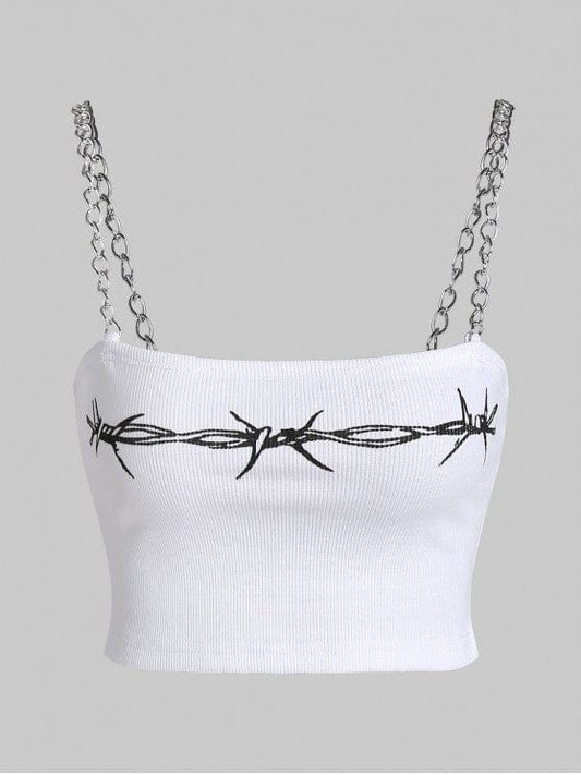 Graphic Chains Ribbed Crop Top TSH210312285WHIS White / S