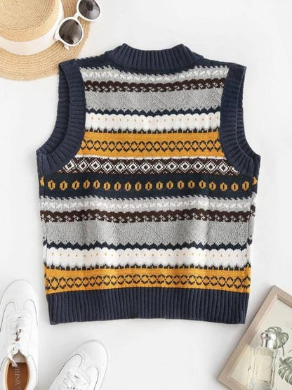 Graphic Fair Isle Sweater Vest for Women SWE210313429MUL Multicolor / One-Size