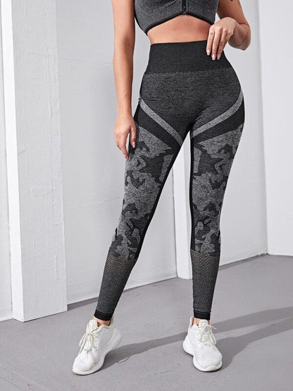 Graphic Print Hallow Out Wide Band Waist Sports Leggings ACT210225209GRAS S / Grey