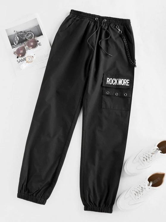 Graphic Rock More Print Cargo Pants for Women DRE210226255727BLAS S / Black