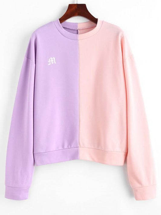 Graphic Two Tone Drop Shoulder Sweatshirt SWE210309176PINS Pink / S