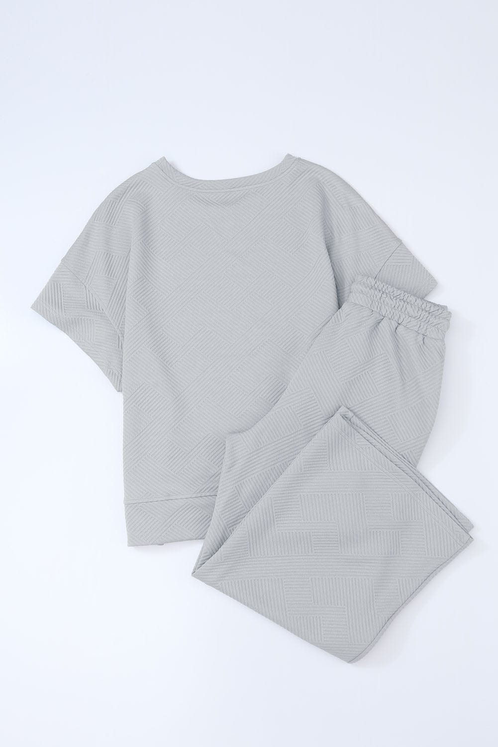 Gray Ribbed Casual Two-Piece Pant Set with Drawstring Waist