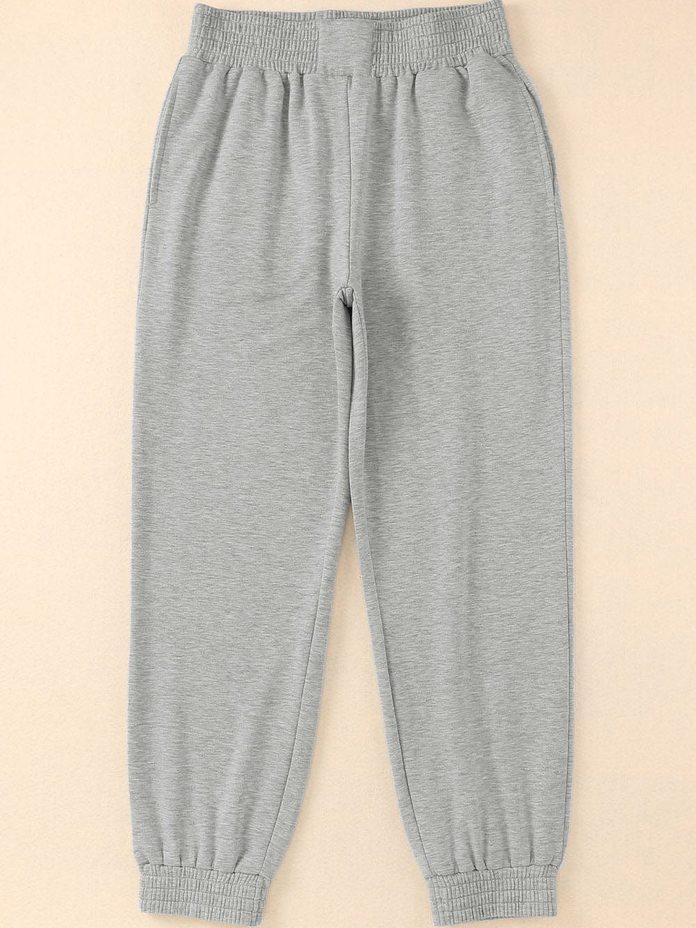 Gray Smocked High Waist Jogger Pants