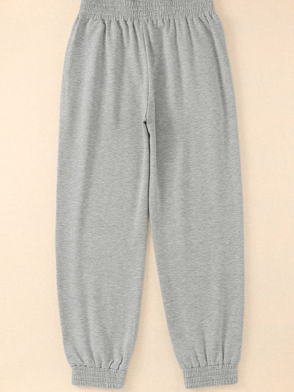 Gray Smocked High Waist Jogger Pants