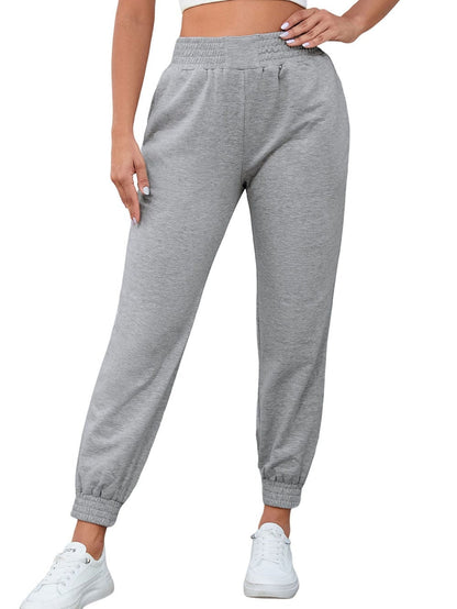 Gray Smocked High Waist Jogger Pants