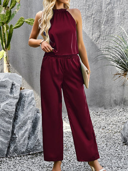 Grecian Neck Sleeveless Pocketed Set cc1JUM2307200012DRES DarkRed / 2 (S)