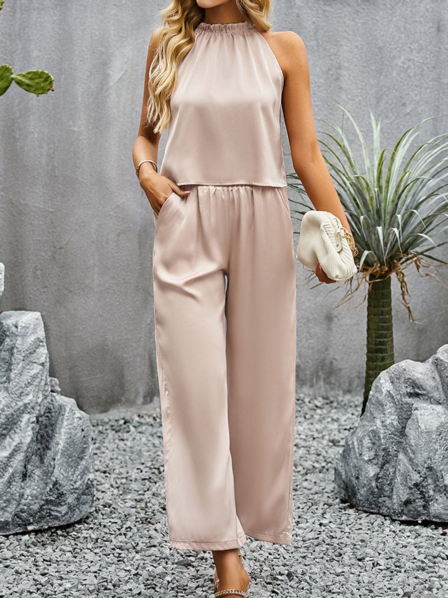 Grecian Neck Sleeveless Pocketed Set cc3JUM2307200012LPIS LightPink / 2 (S)