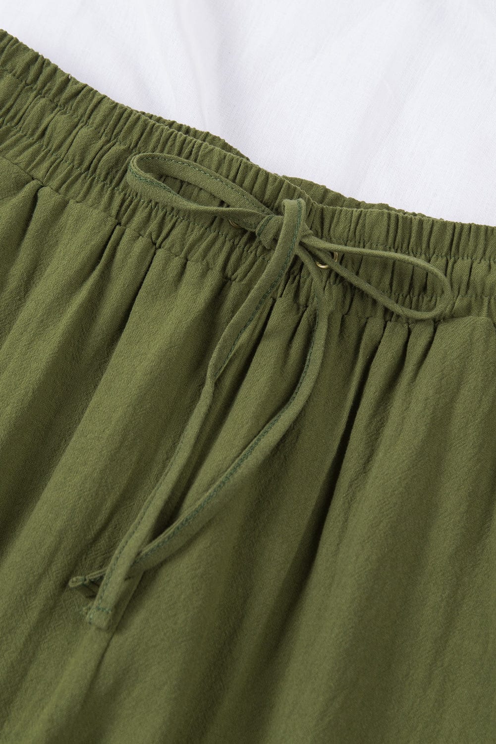 Green Casual Drawstring Waist Straight Leg Pants with Pockets