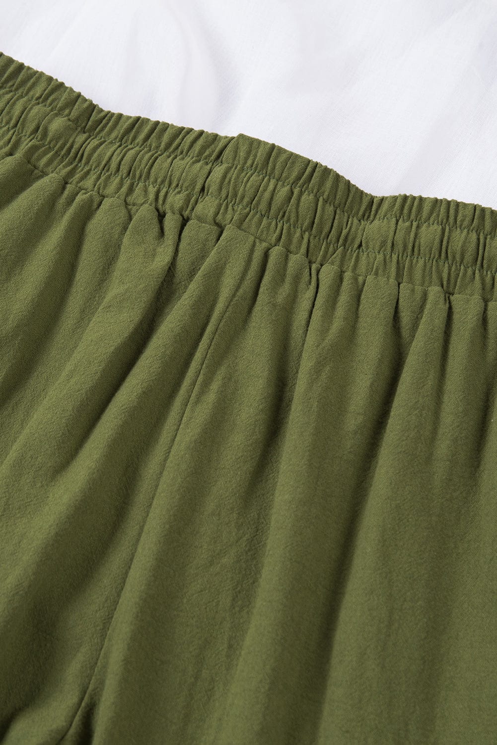 Green Drawstring Elastic Waist Pockets Long Straight Legs Pants