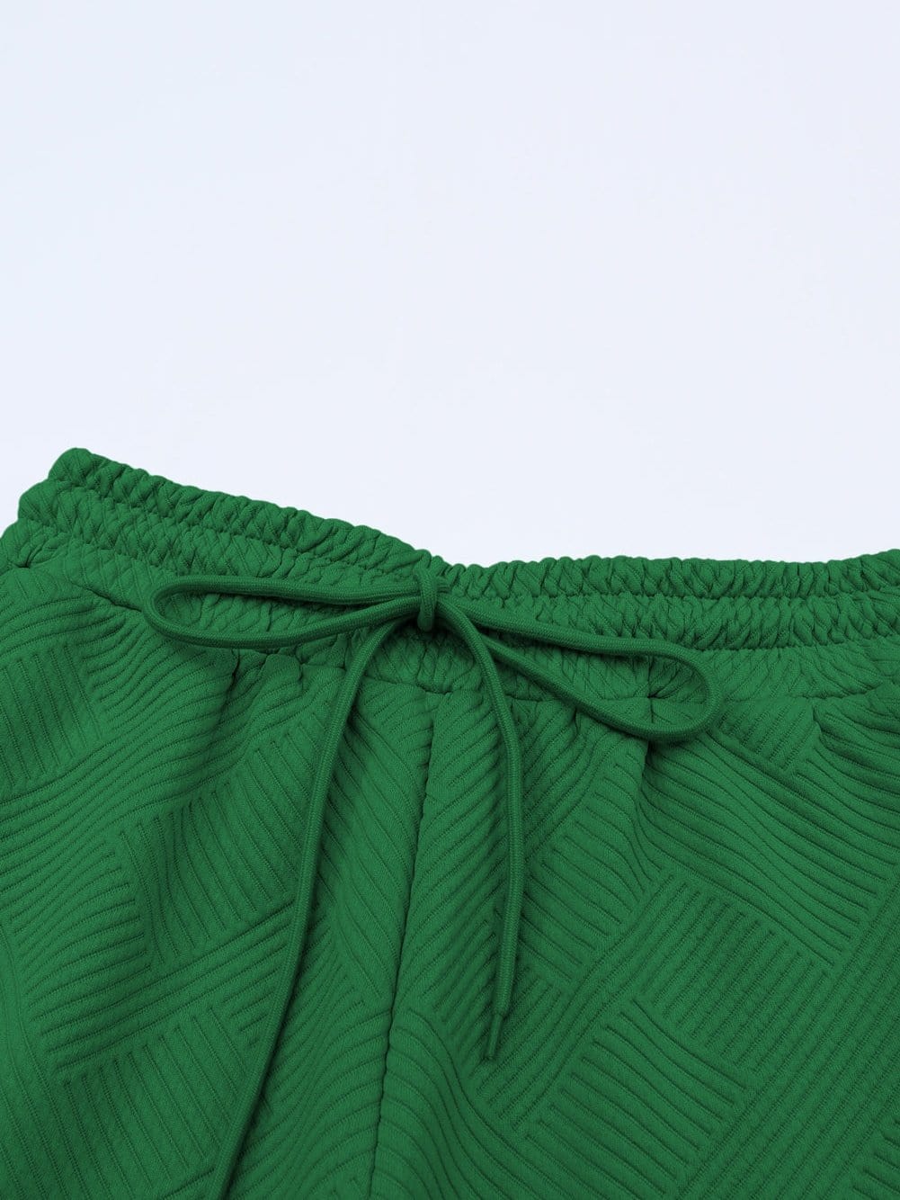 Green Ribbed Casual Two-Piece Set with Loose Fit and Drawstring Waist