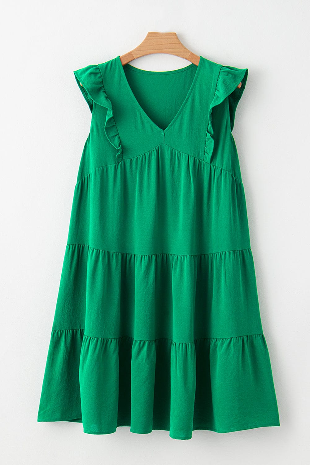 Green V Neck Ruffle Tiered Mini Dress - Stylish Choice for a Chic Ensemble