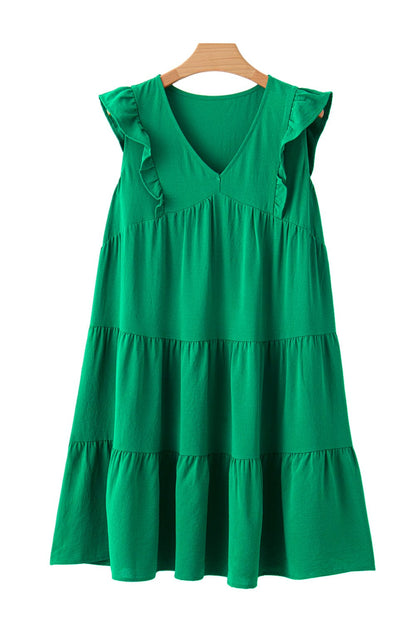 Green V Neck Ruffle Tiered Mini Dress - Stylish Choice for a Chic Ensemble