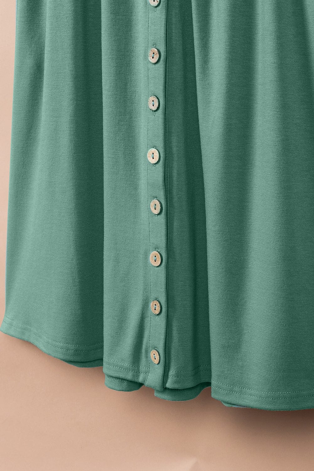 Green V-Neck Sleeveless Mini Dress with Button Details