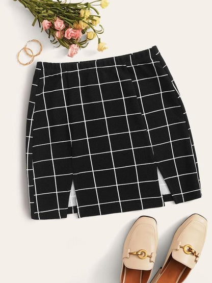 Grid M-Slit Mini Bodycon Skirt BOT210220043BLAXS Black / XS