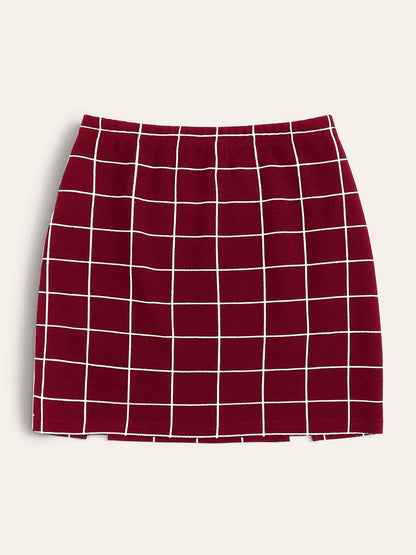 Grid M-Slit Mini Bodycon Skirt