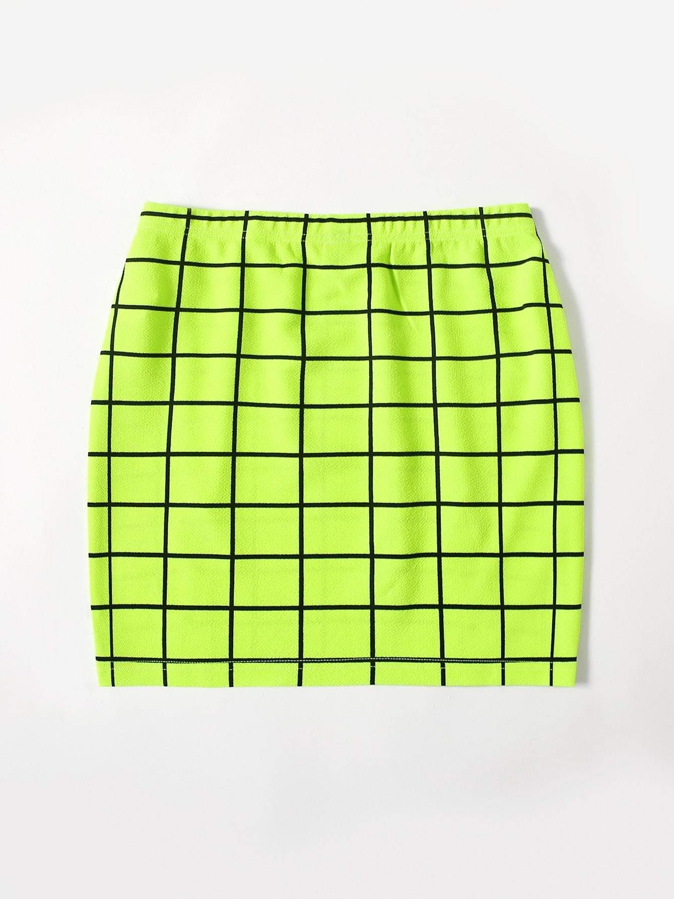 Grid M-Slit Mini Bodycon Skirt