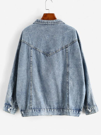 Grunge Snap Button Big Pocket Dolman Sleeve Denim Jacket JAC210311168BLU Blue / One-size