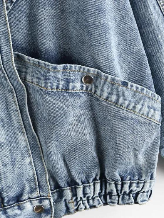 Grunge Snap Button Big Pocket Dolman Sleeve Denim Jacket JAC210311168BLU Blue / One-size
