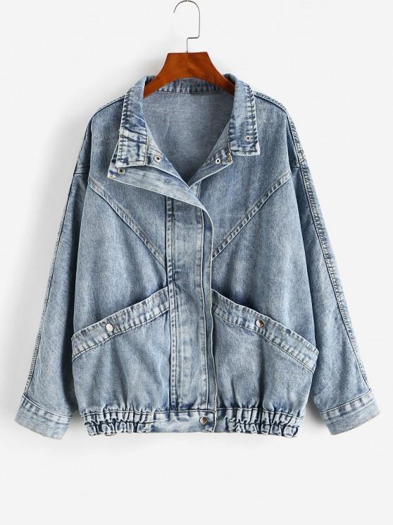 Grunge Snap Button Big Pocket Dolman Sleeve Denim Jacket for Women JAC210311168BLU Blue / One-size