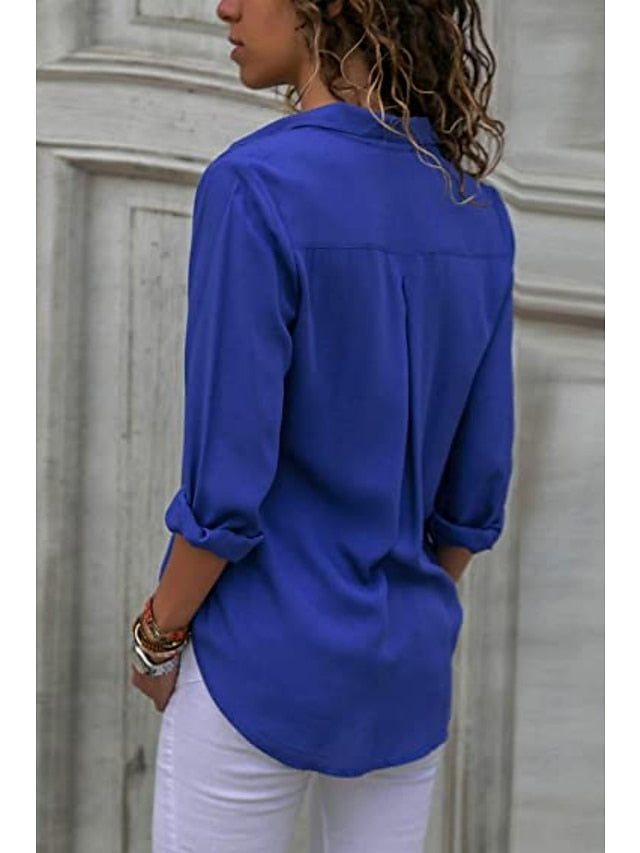Women's Blouse Shirt Plain Shirt Collar Business Basic Elegant Tops Blue Yellow Gray - LuckyFash™