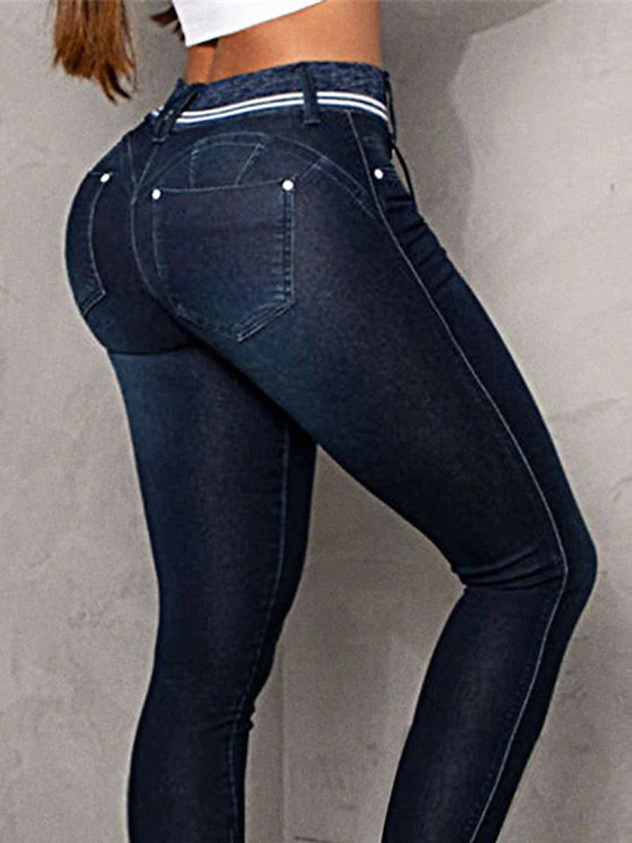 Women's Jeans Pants Trousers Jeggings Full Length Denim Micro-elastic High Waist Fashion Streetwear Street Daily Navy Blue S M Summer Fall