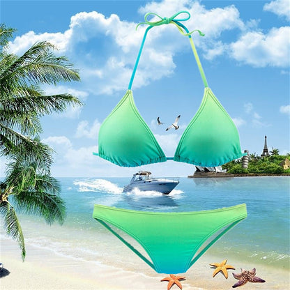 Women's Swimwear Bikini 2 Piece Normal Swimsuit Halter 2 Piece Open Back Sexy Printing Gradient Color Red Green Halter V Wire Bathing Suits Sexy Vacation Fashion
