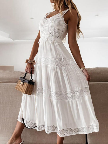 Guipure Lace Patch Thick Strap Casual Dress