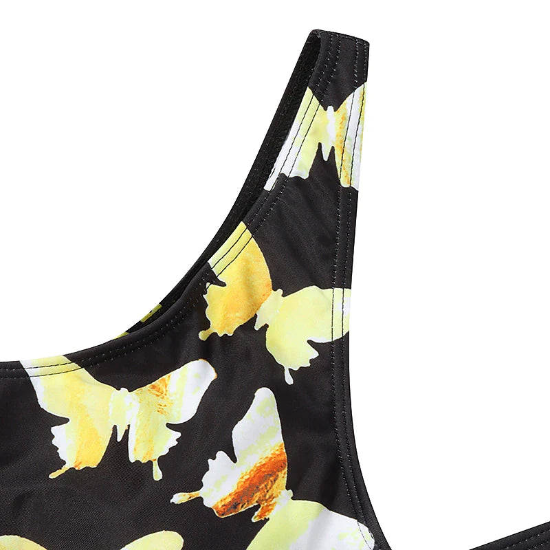 Women's Swimwear 2 Piece Normal Swimsuit Color Block Butterfly Golden Black Padded Strap Bathing Suits Sports Vacation Sexy