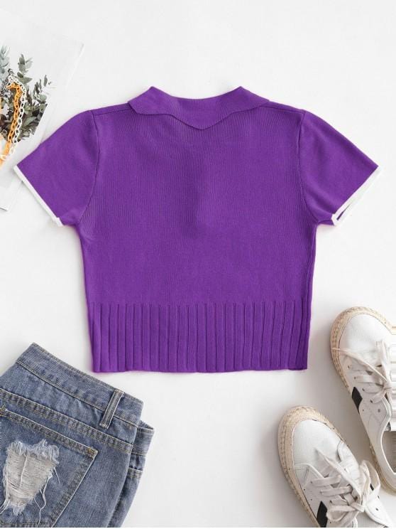 Half Button Ribbed Cropped T-shirt