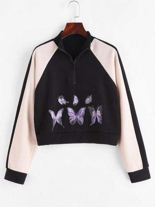 Half Zip Butterfly Colorblock Sweatshirt SWE210309145M M