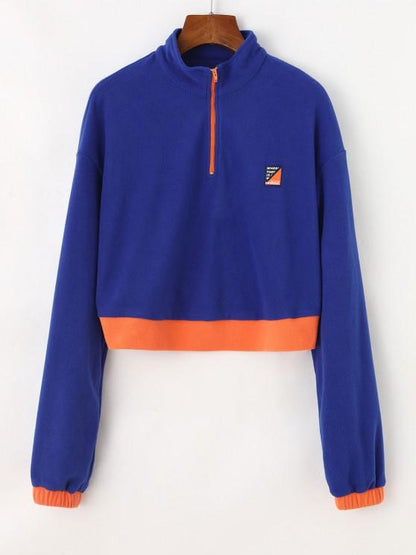 Half Zip Colorblock Fleece Crop Sweatshirt SWE210310186BLUS Blue / S