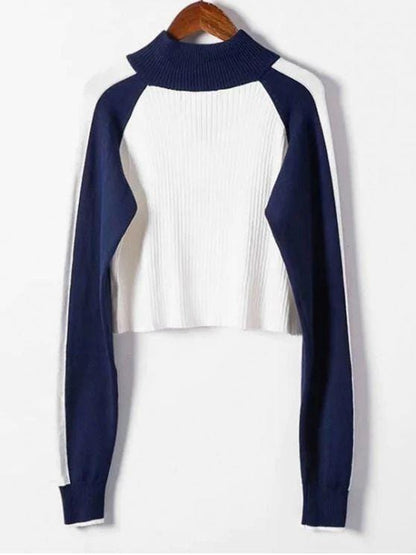 Half Zip Cropped Color Block Sweater SWE210313590BLA Black / One-Size